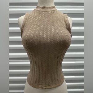 Sleeveless Tan Ribbed Knit Top